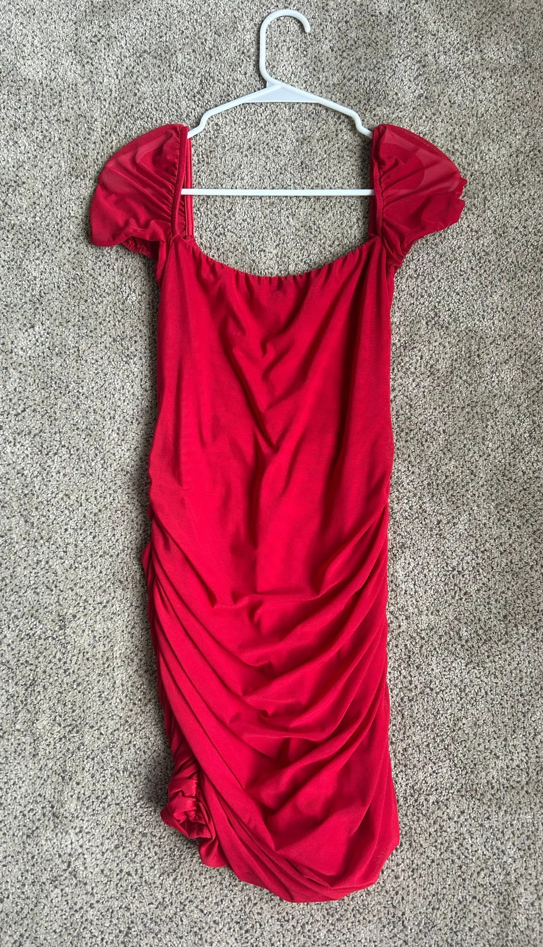 Ruched Bodycon Dress in Red - Image 3