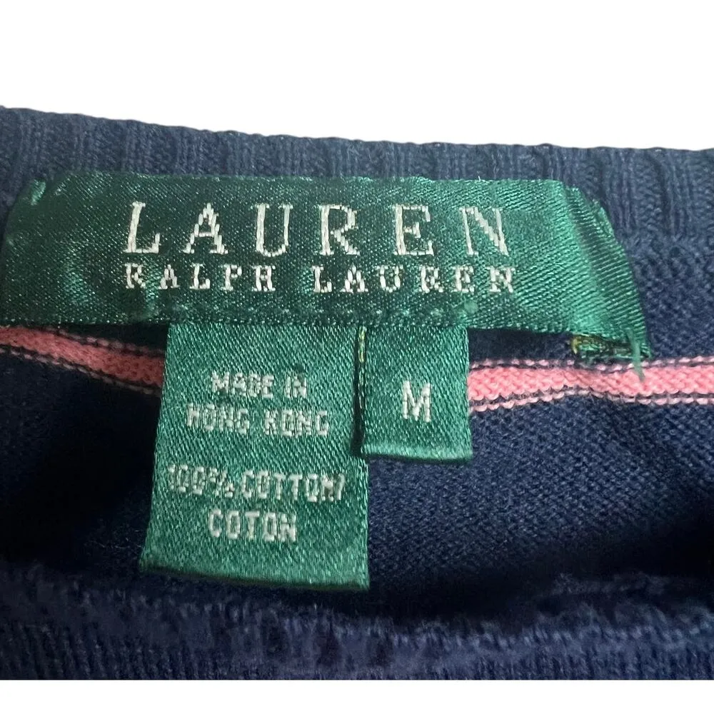 Lauren Ralph Lauren 3/4 Sleeves Blue Pink Striped Cotton Sweater Top Size M - Image 2