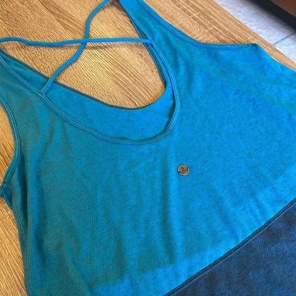 PrAna Women Medium Blue Colorblock Lagos‎ Criss Cross Workout Tank Top Athletic - Image 7
