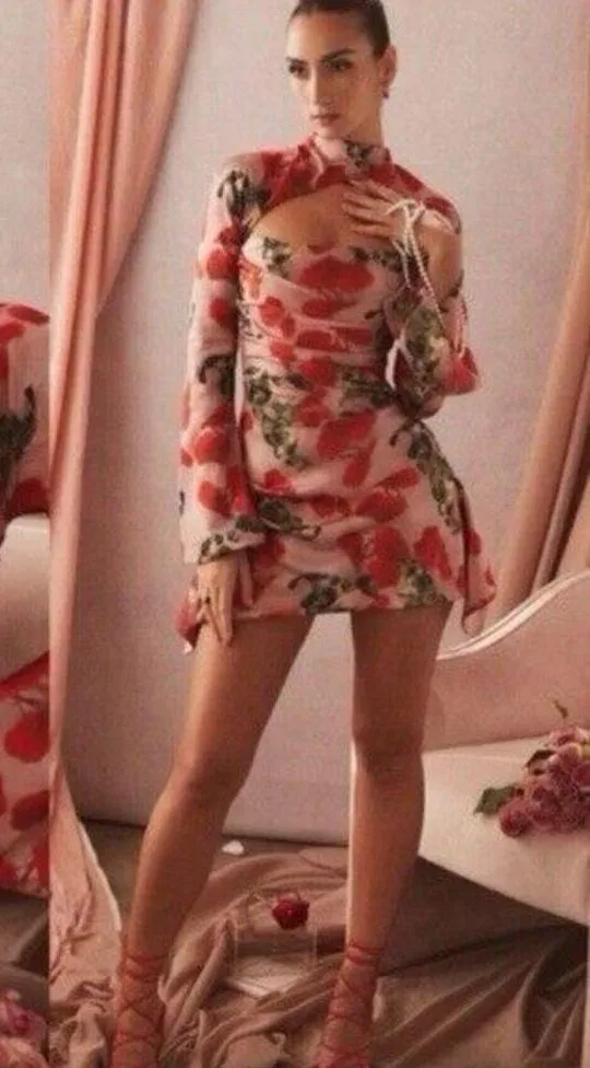 Toira floral Satin Corset Mini dress Rose Print Valentine’s Day XS - Image 3