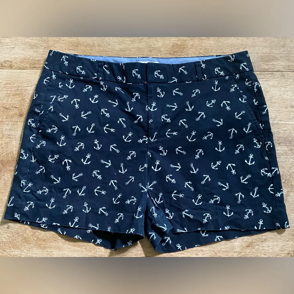 Banana Republic‎ Women’s Size 12 Navy Nautical Anchor Print Cotton Blend Shorts - Image 2