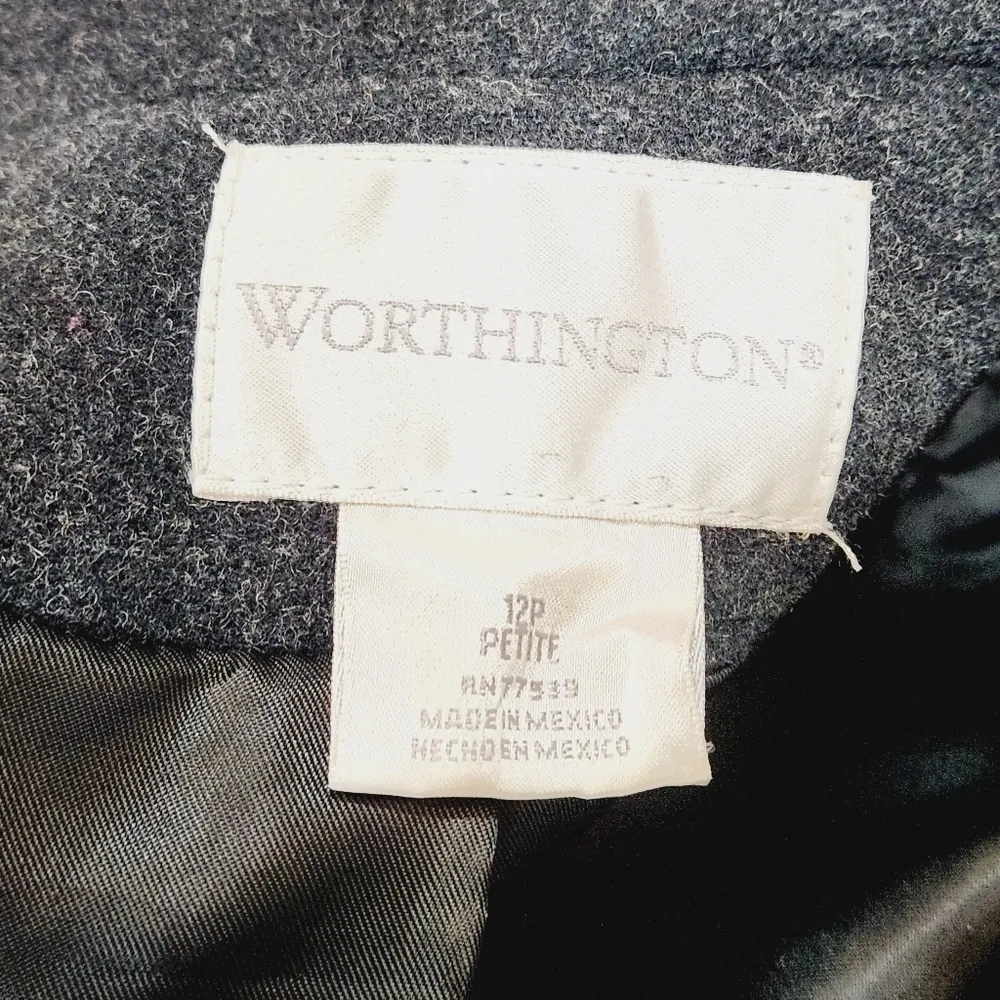 WORTHINGTON Grey Wool Blend Long Coat Size: 12P - Image 11