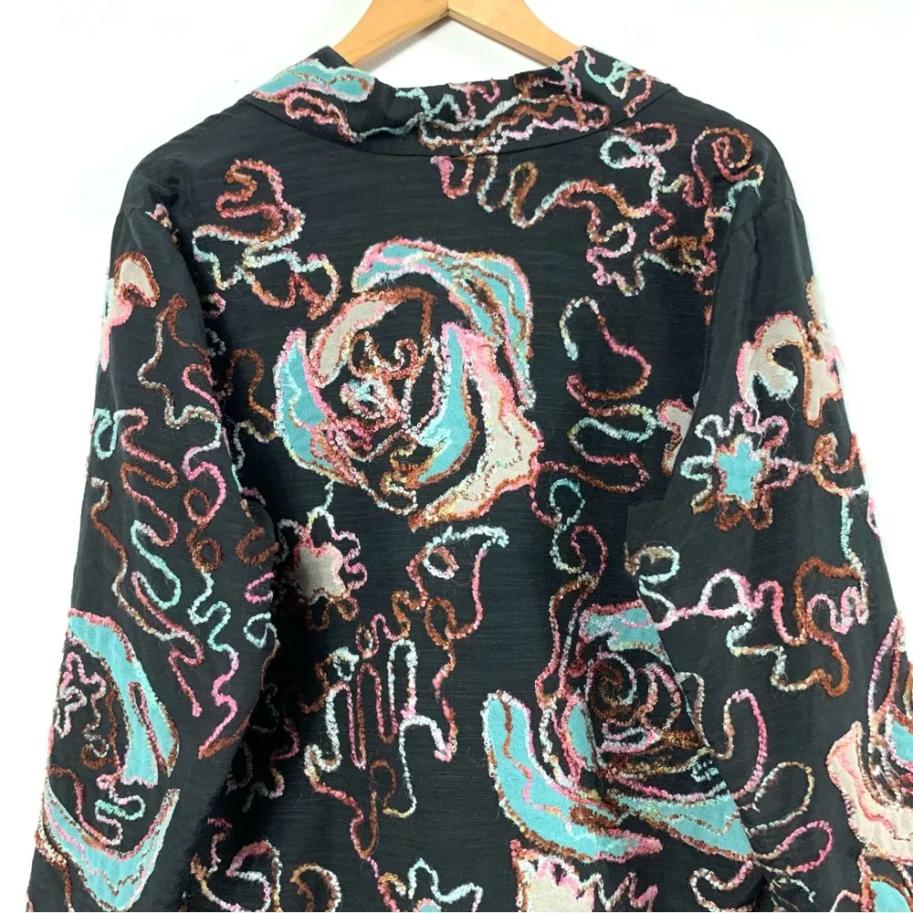 Mirasol Silk & Linen Blend Embroidered Swirly Jacket Blazer Size L - Image 10