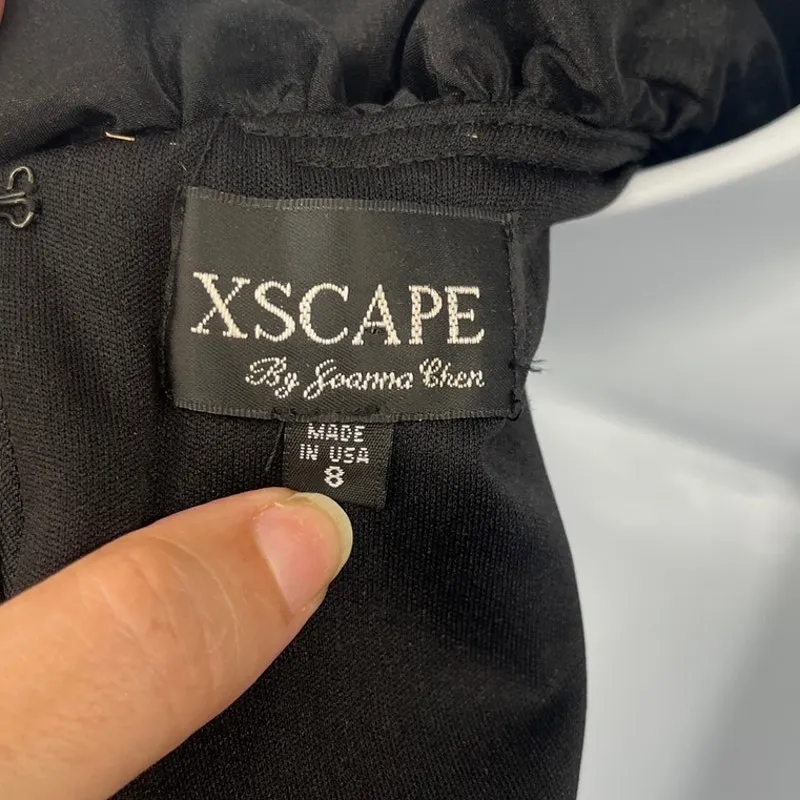 Xscape Y2K Body Con Cocktail Dress Sz 8 Black USA Ruffle Ruched Glam Goth Party - Image 9