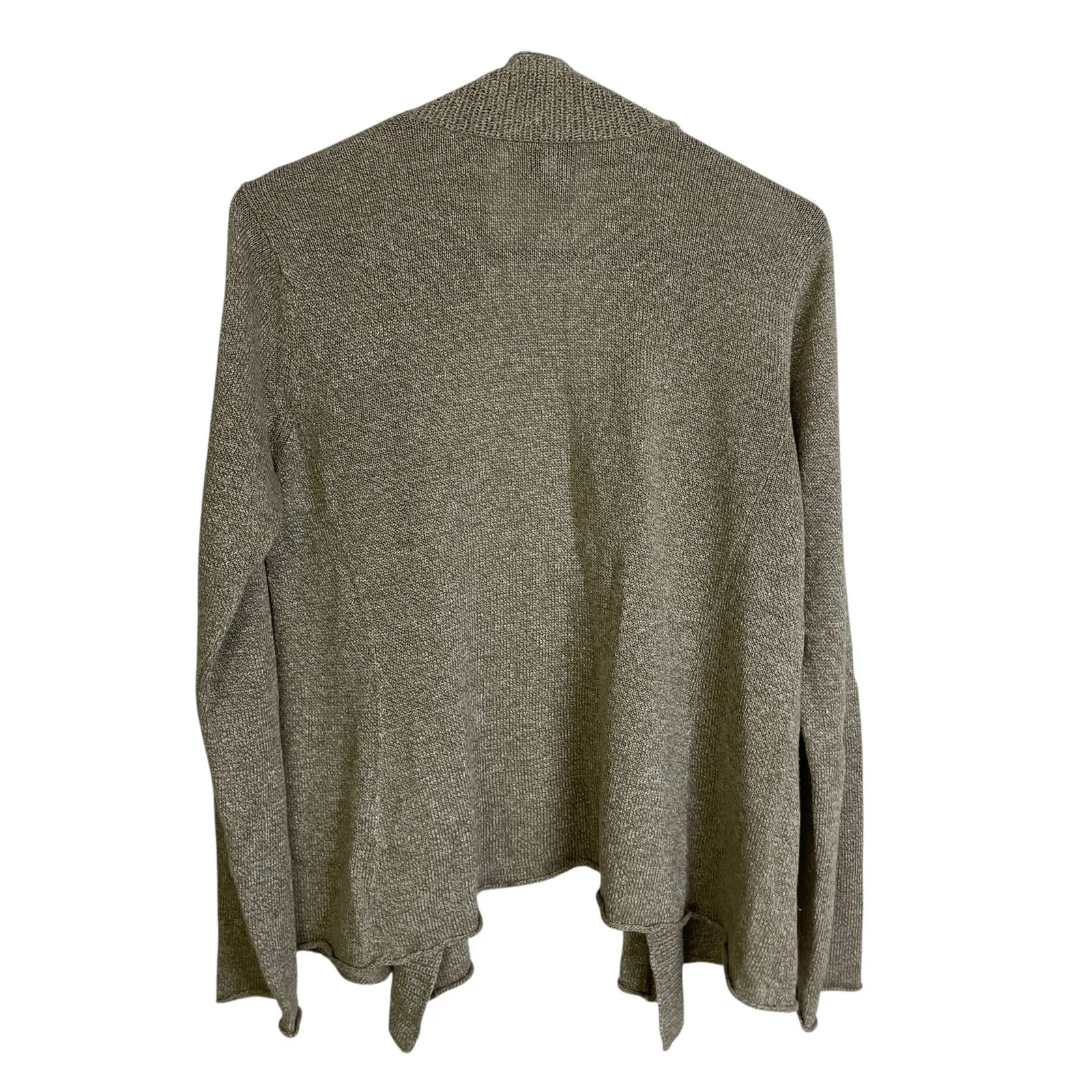 Eileen Fisher Cardigan Sweater Womens Small Tan Beige Linen Viscose Open Ribbed - Image 2