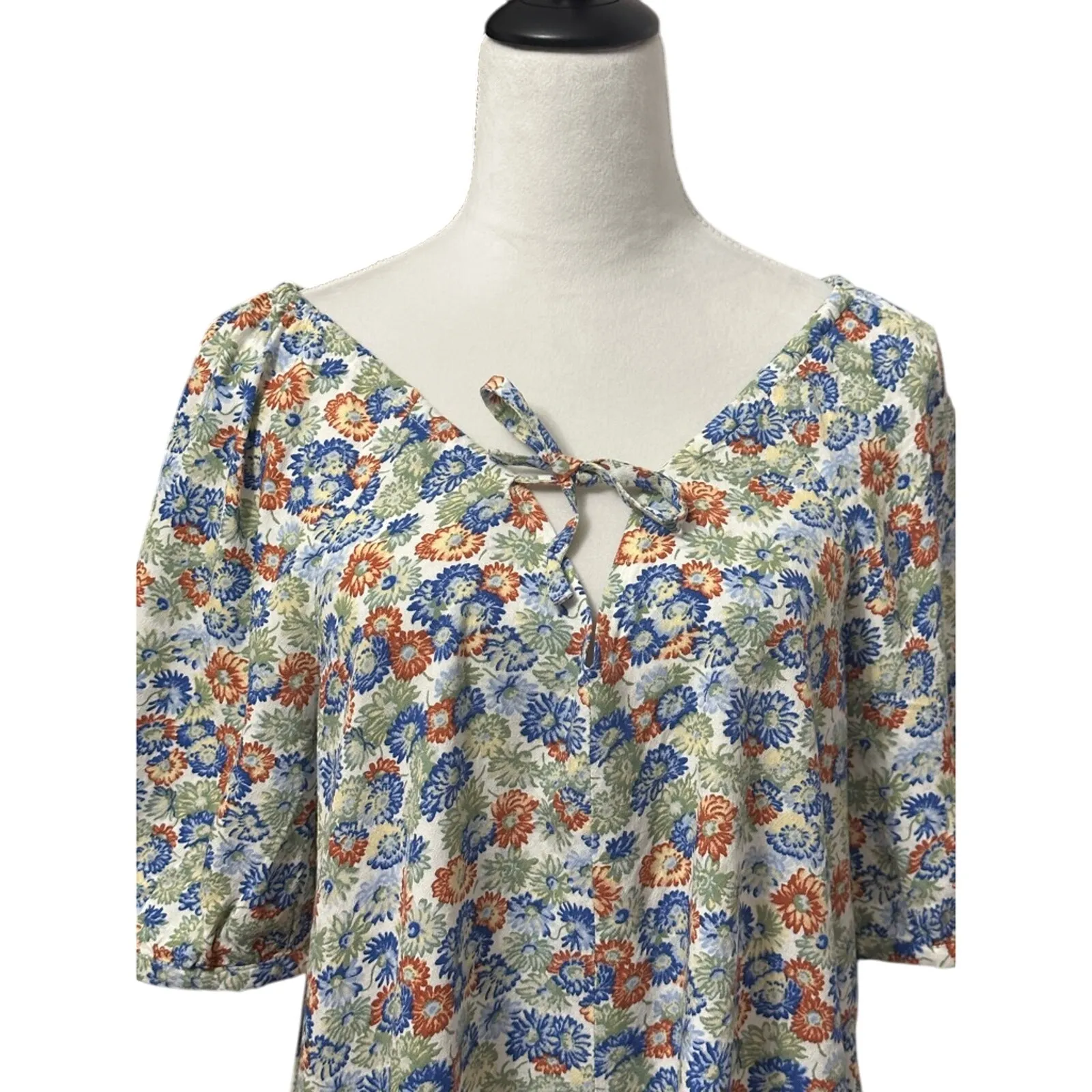 Treasure & Bond Peasant Blouse Puff Sleeves Floral White/Multicolor W XXS NWOT - Image 2