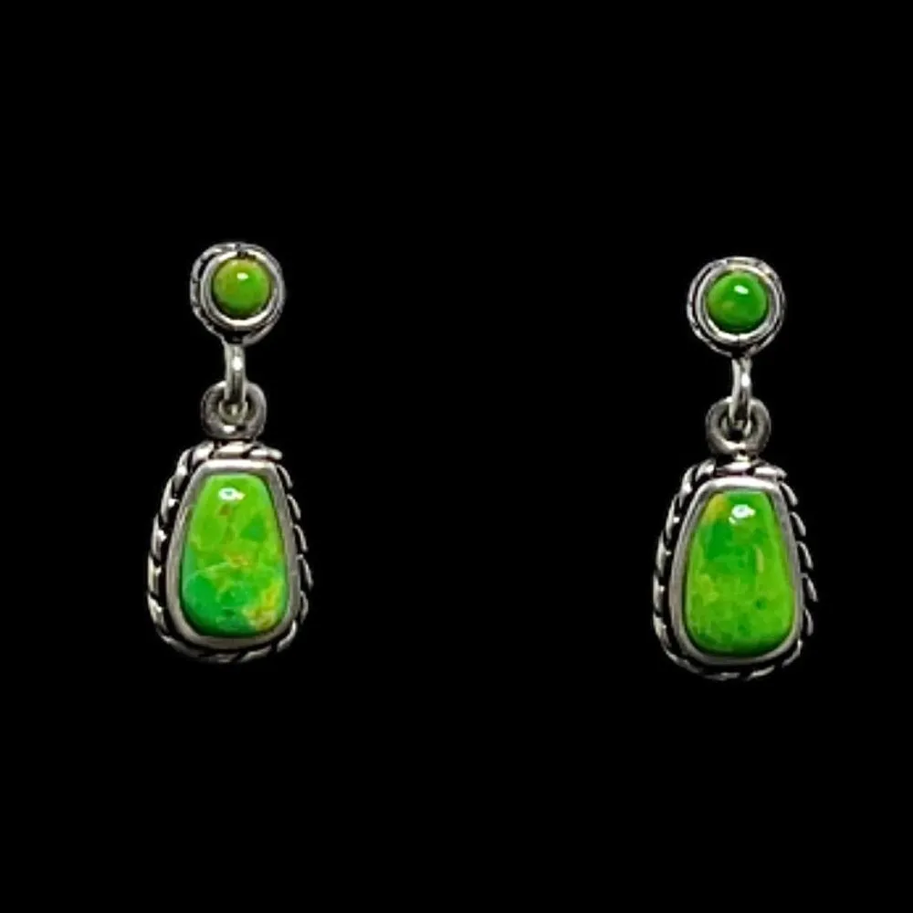 BARSE Green Turquoise Sterling Silver Rope Framed Pierced Drop Dangle Earrings - Image 5