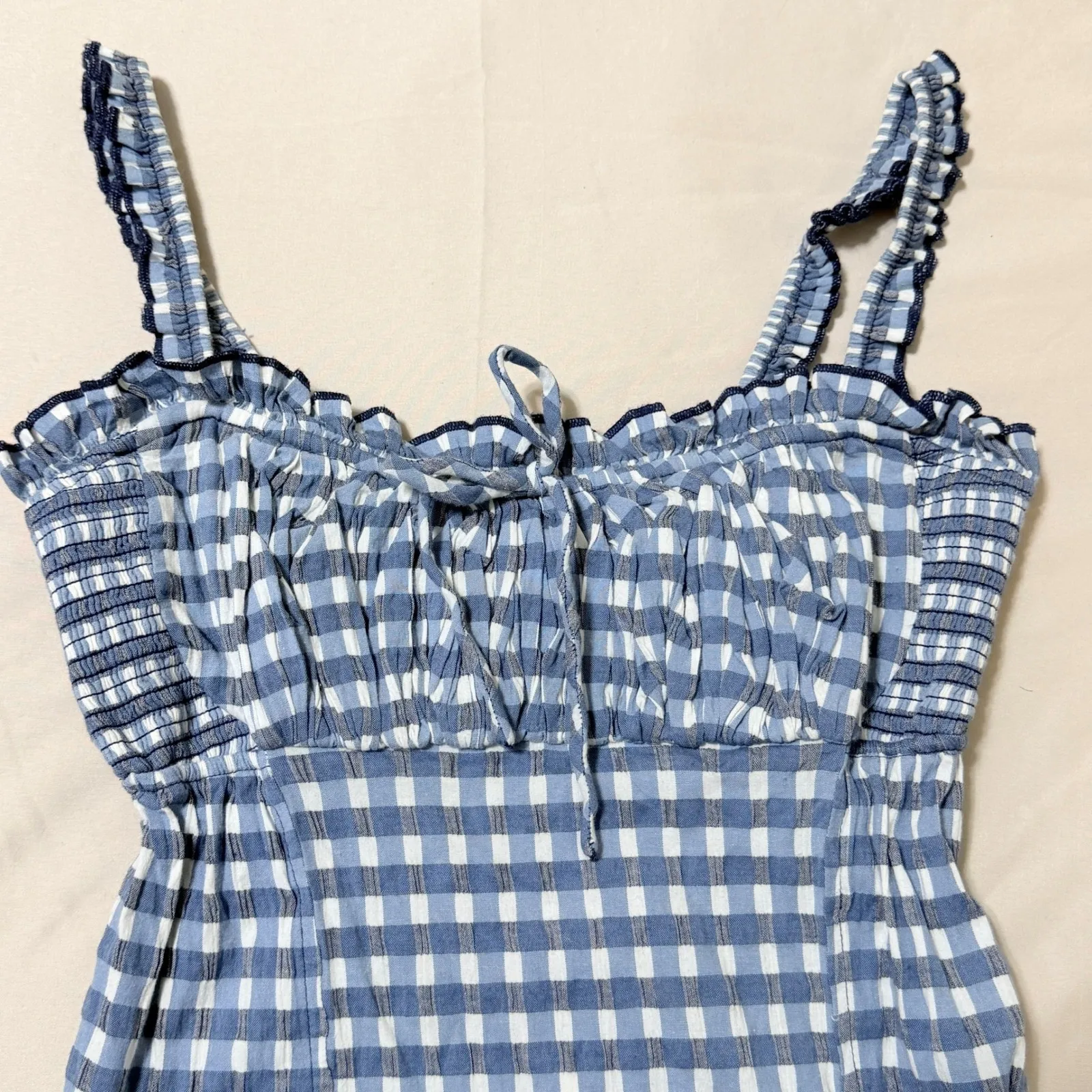 Free People Ethereal Dainty Romantic Lucinda Midi Dress Size Small Gingham Blue - Image 9