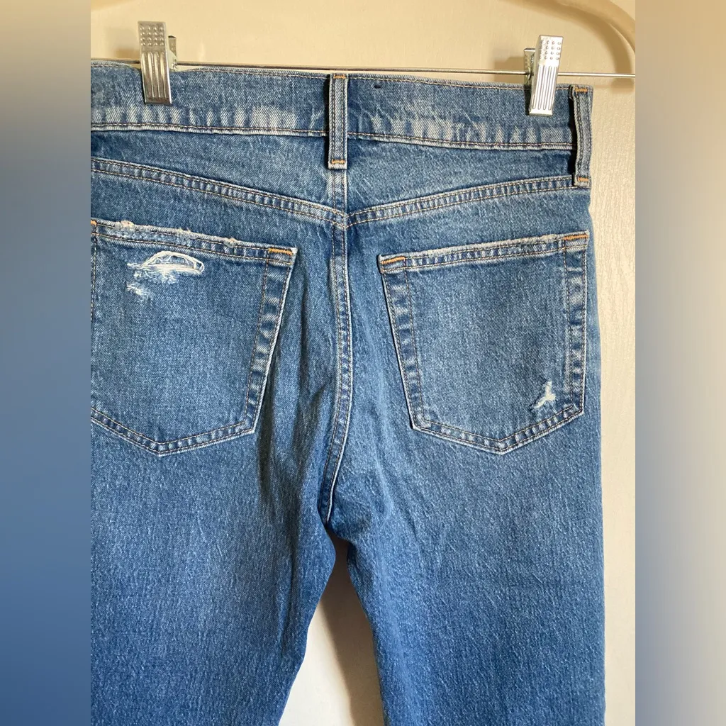 Gap Petite Medium Wash Cheeky Straight Hi Rise Distressed Ripped Denim Jeans #Gr - Image 10