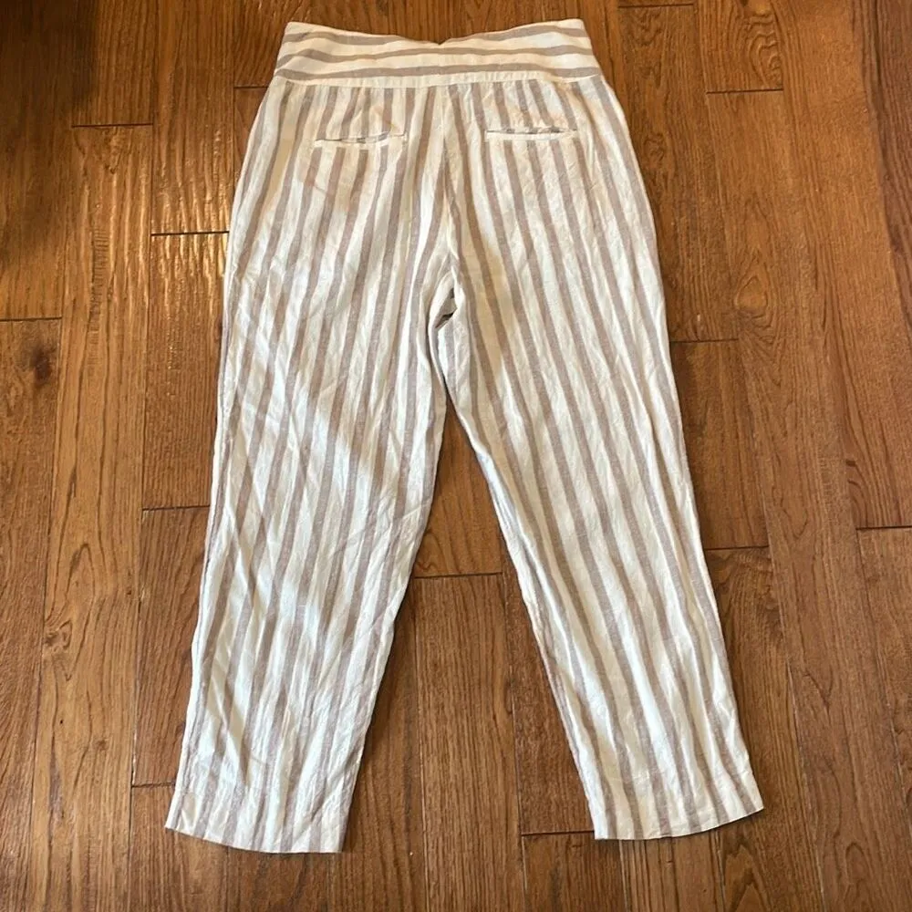 By Anthropologie linen blend striped tapered pant with buckle loop waist 12 - Image 10