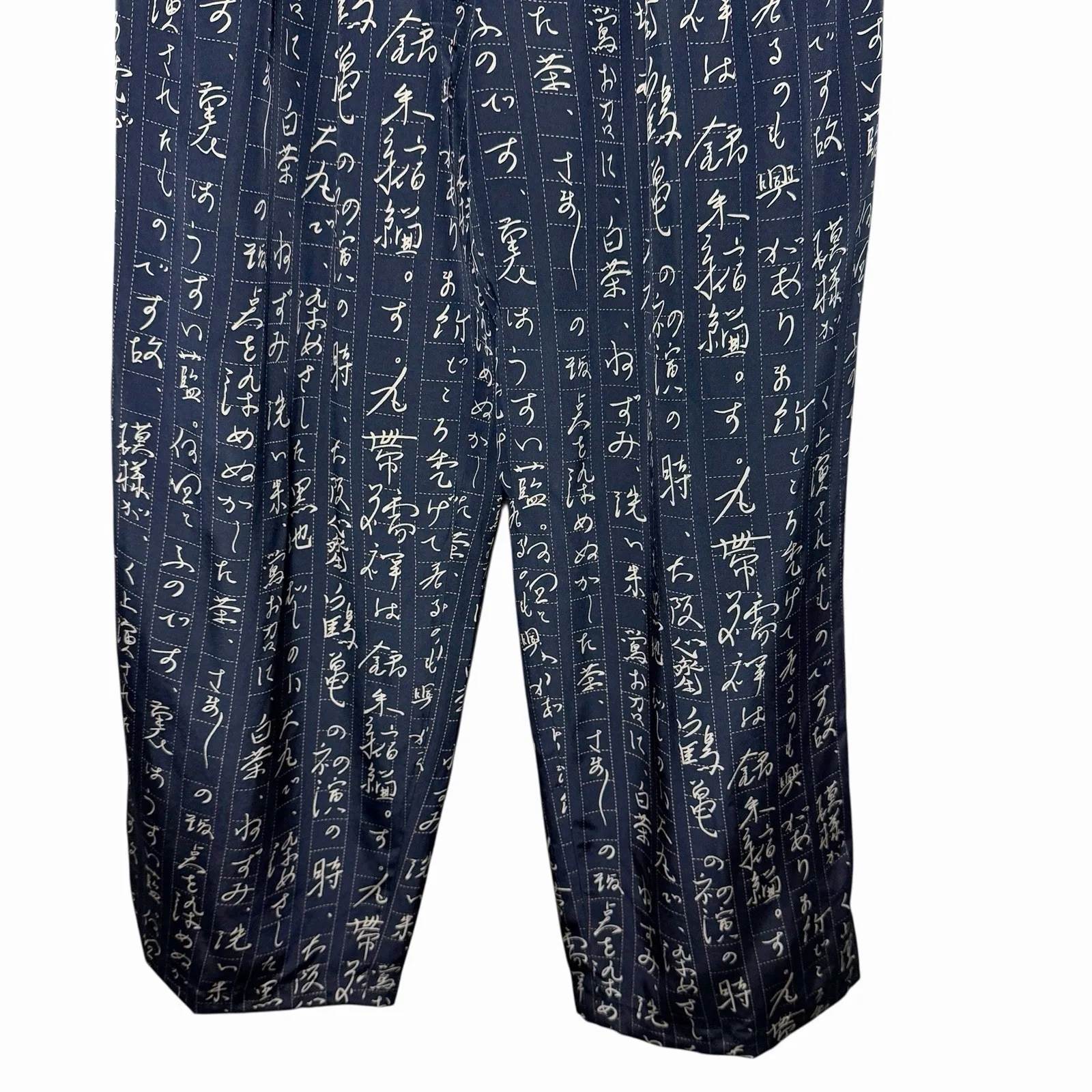 VTG Ellen Tracy 100% Silk Calligraphy Pants Sz 4 Navy High Waist Linda Allard Blue - Image 7
