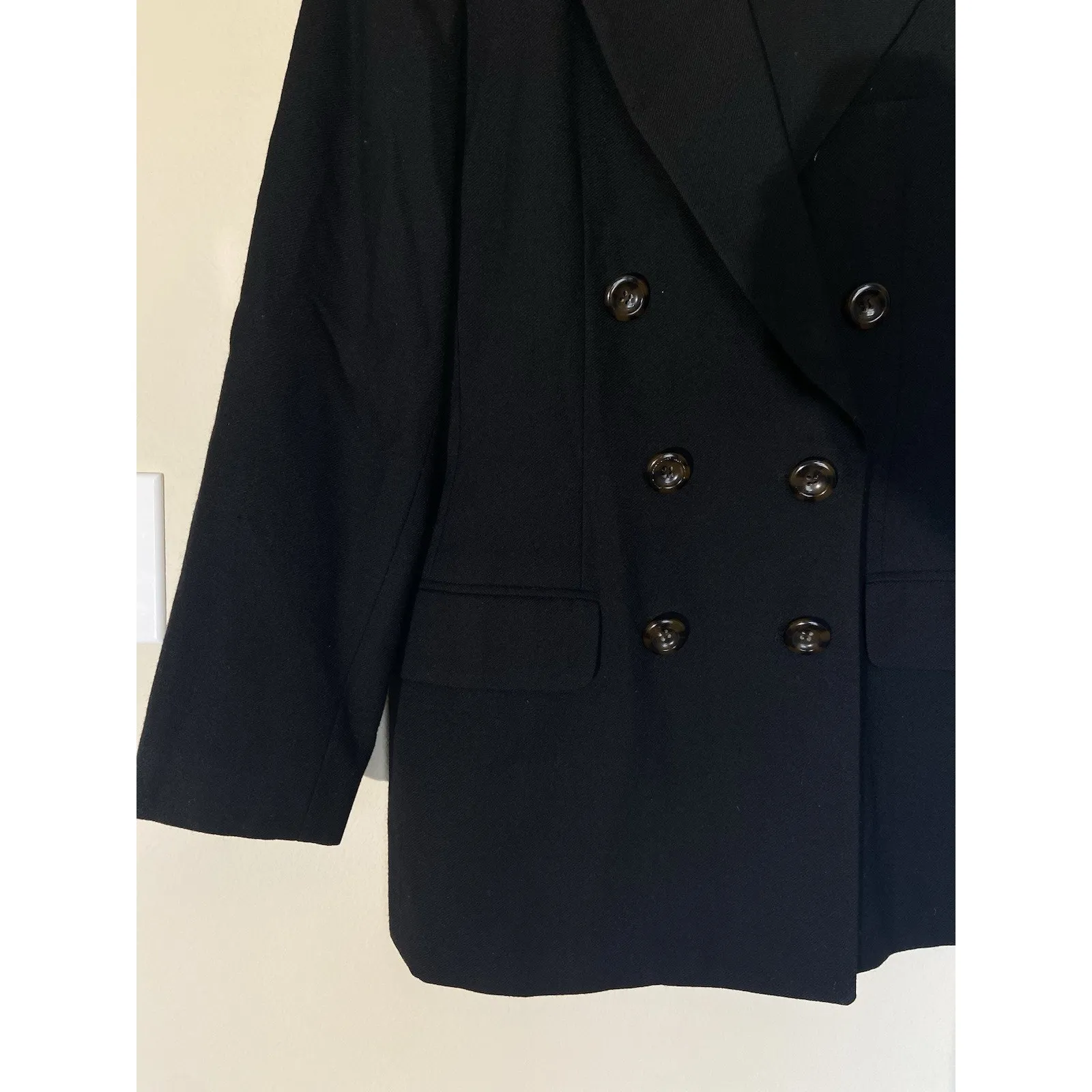 Vintage‎ VTG Oleg Cassini Black 100% Wool Peacoat Pea Coat Womens 10 4611-1 FLAW - Image 2