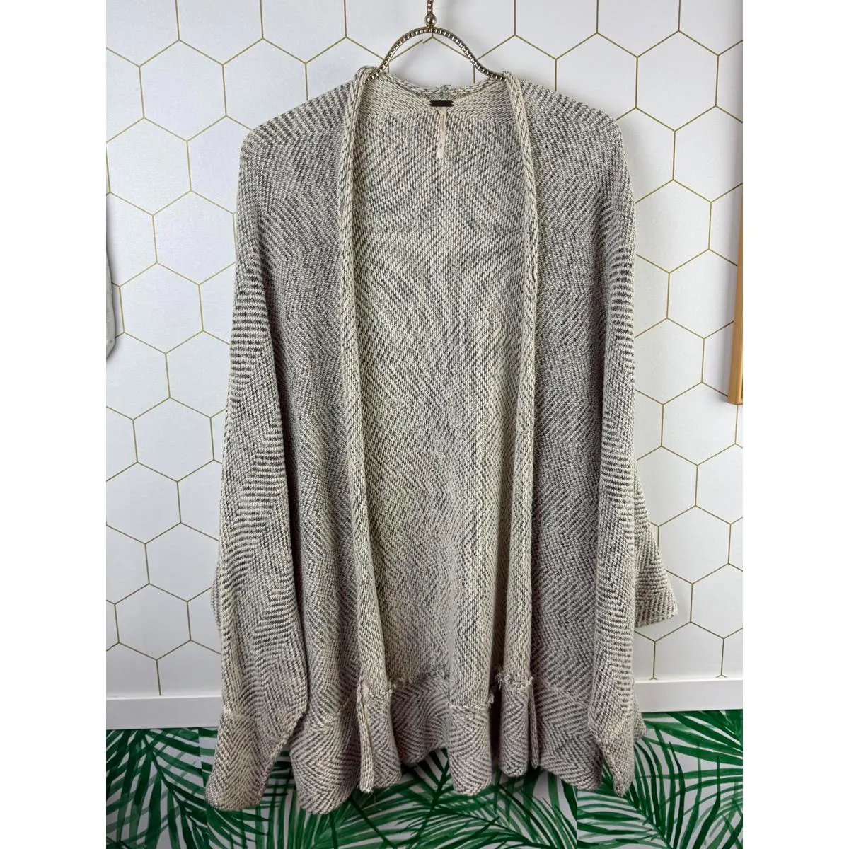 Free People Beige Herringbone Knit Cardigan - Size - Medium - Image 5
