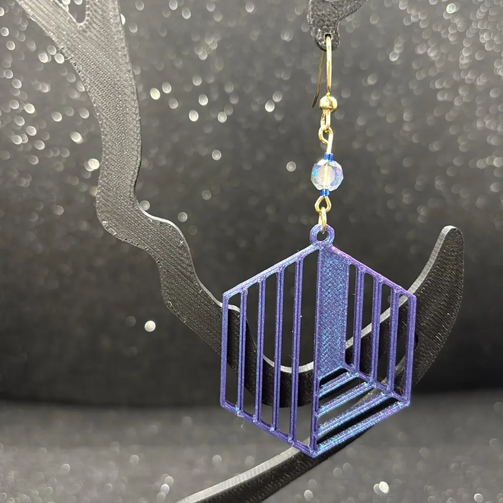 Geometric‎ Blue and Purple Color Shift Earrings - Image 2