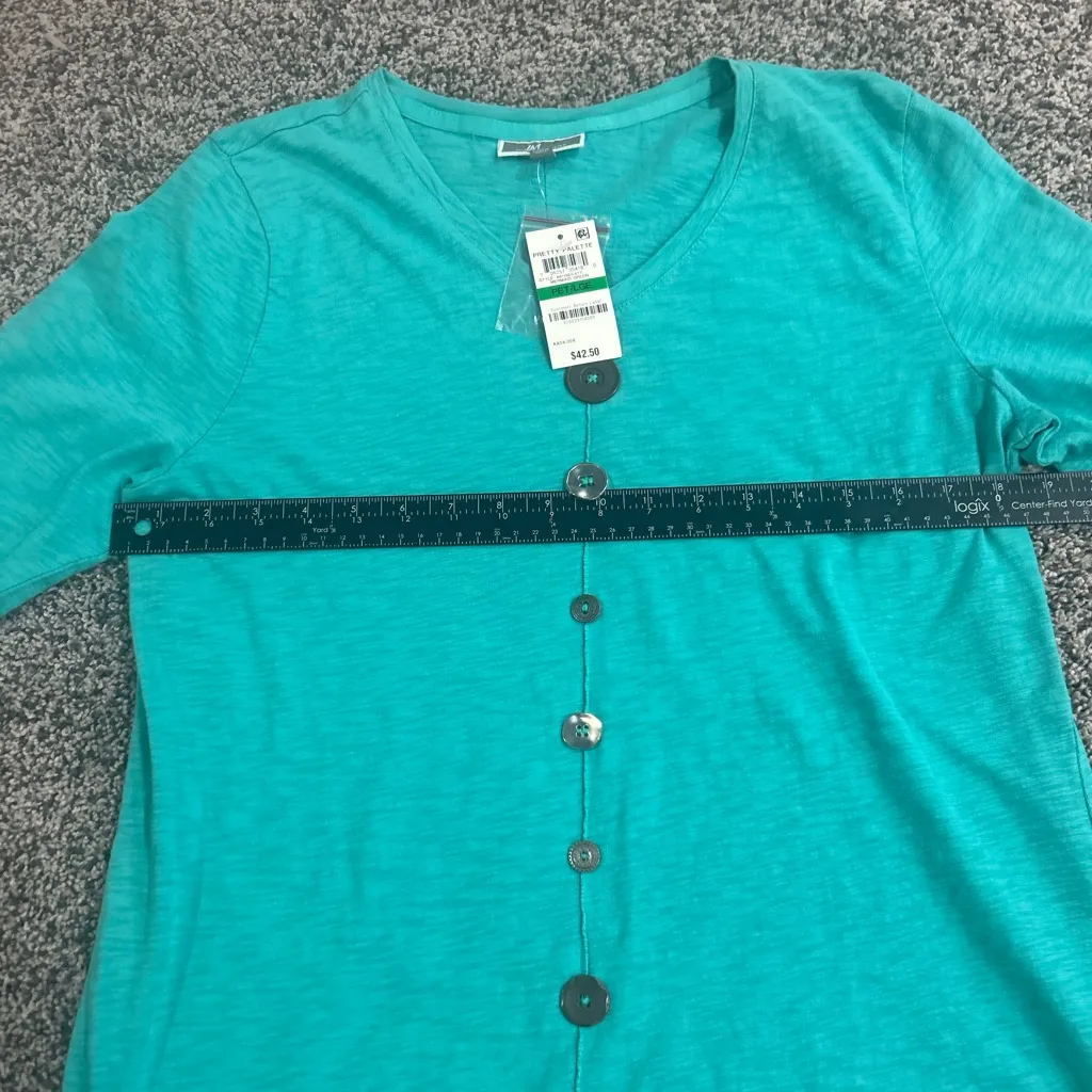 JM Collection Turquoise Button 3/4 Sleeve Work Top Size Petite Large NWT - Image 5
