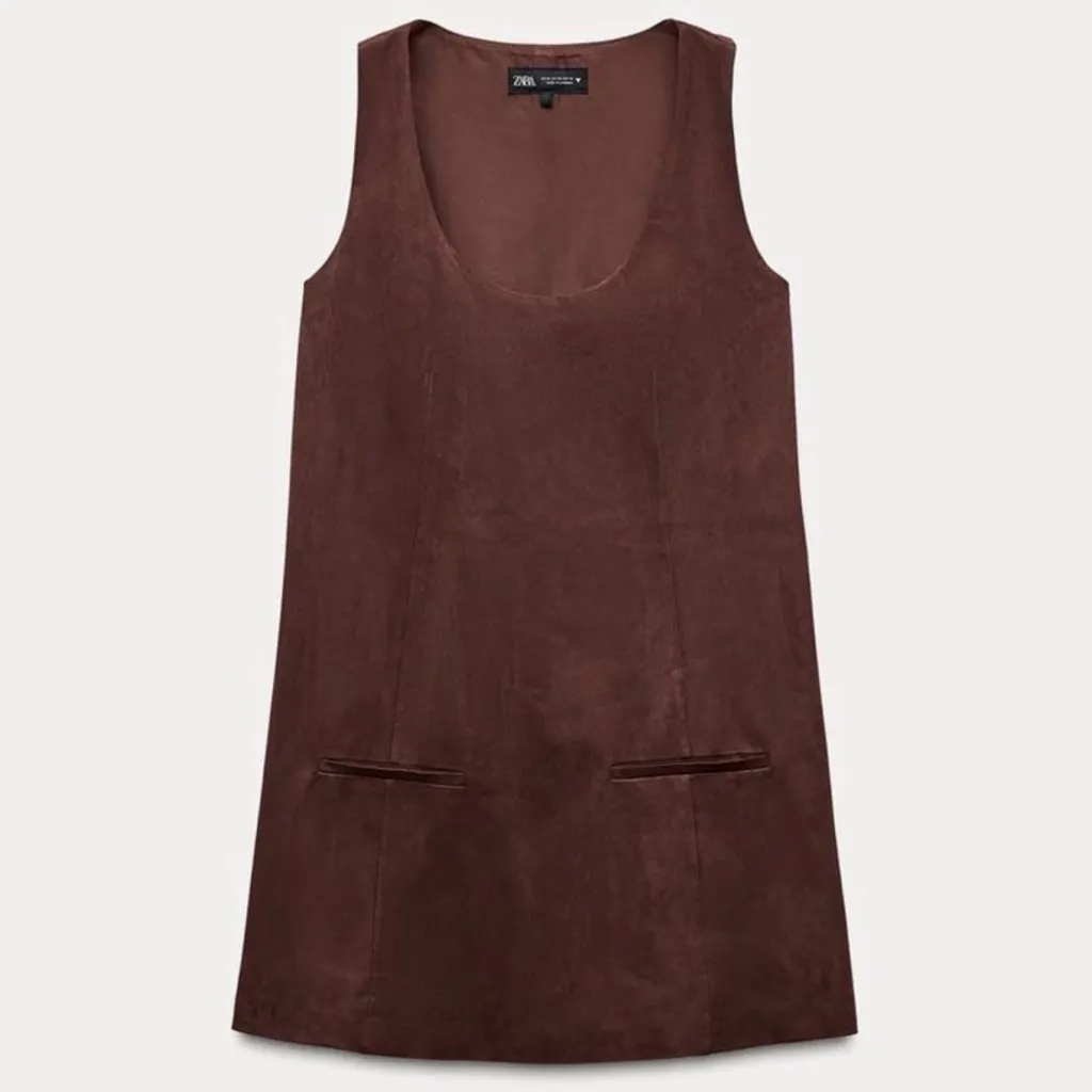 Zara Brown Suede Shift Mini Dress - Image 3