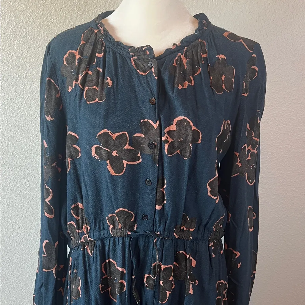 Fat Face Floral Long Sleeve Dress Blue/Brown Size 10 Blue - Image 2