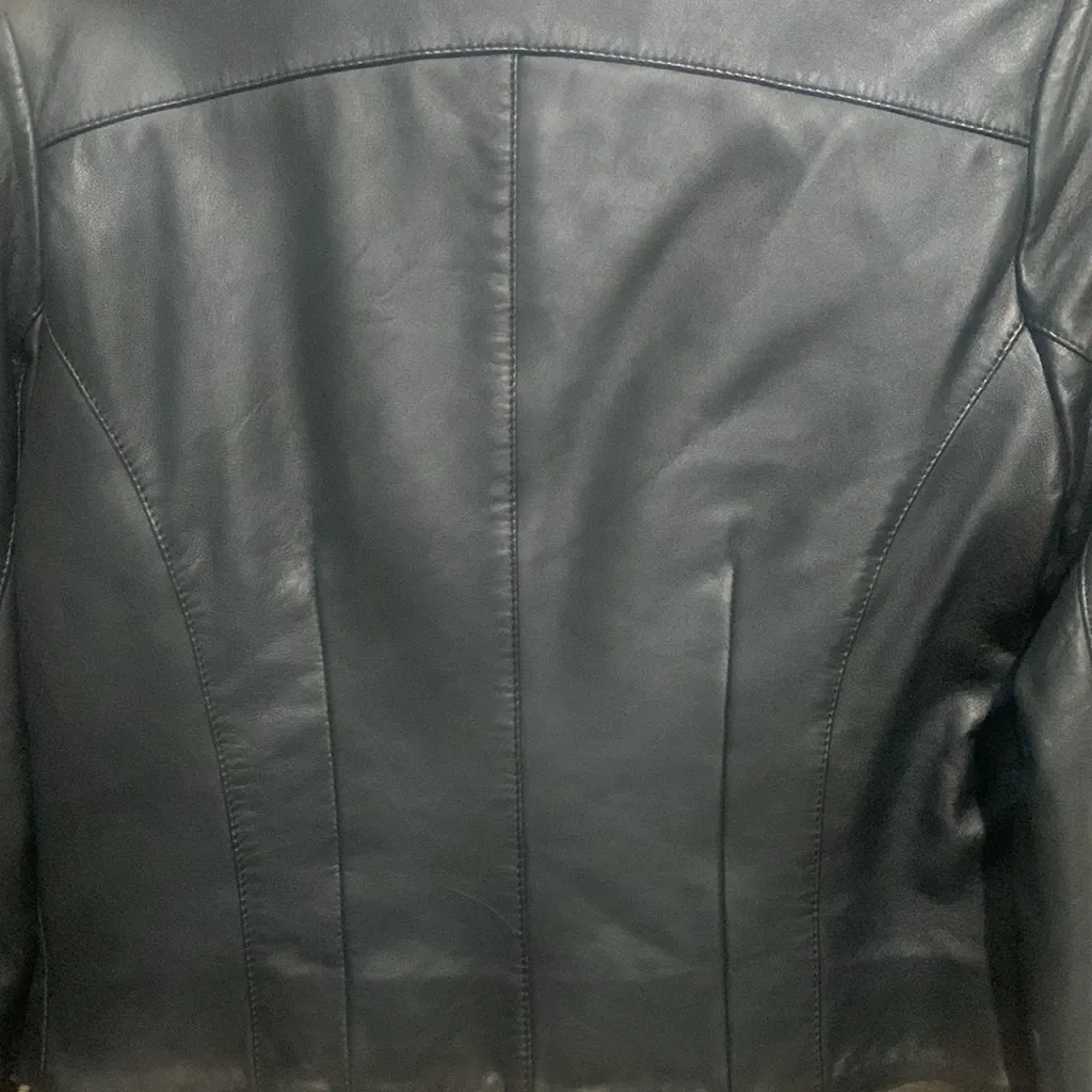 HALOGEN Leather Zip front Moto Jacket S 19.5” p2p Black $250 Retail EUC - Image 10