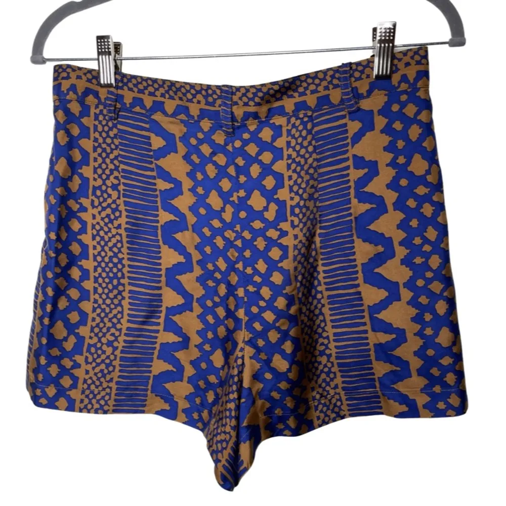 Whit 100% silk royal blue and gold high waist shorts sz 10 - Image 2