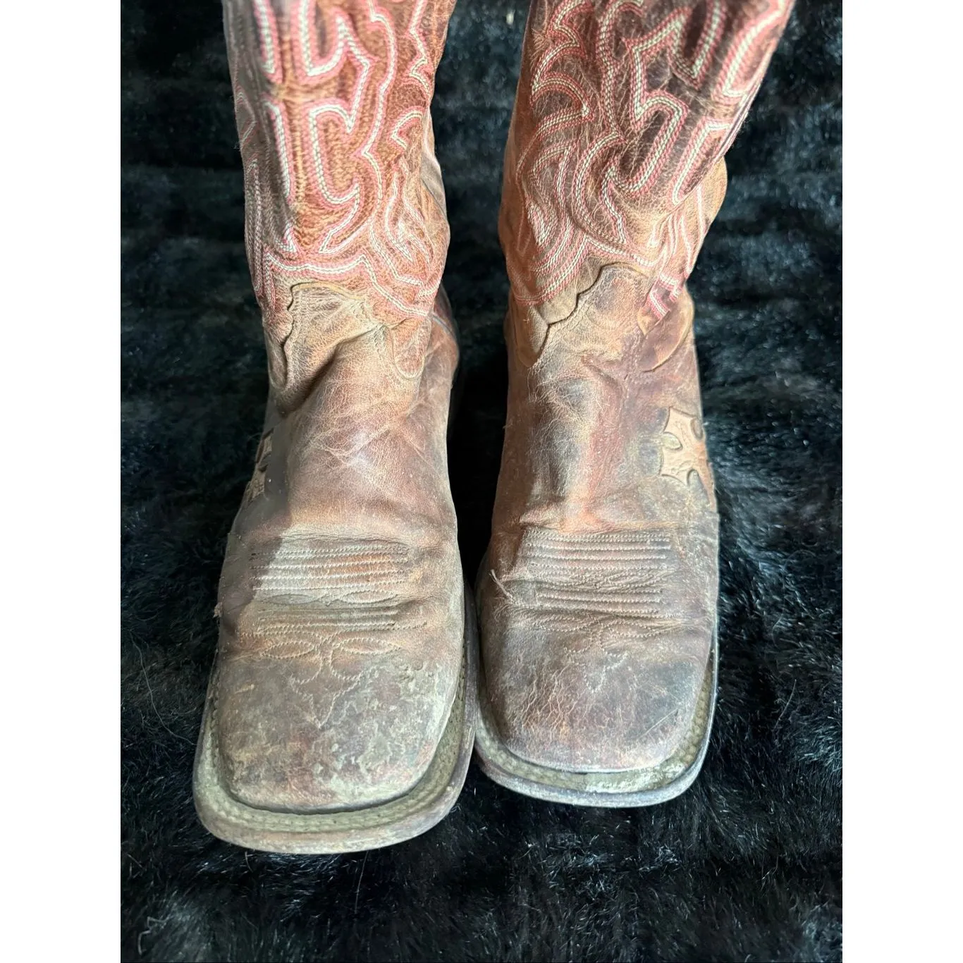 Tony Lama Cowboy Boots Women's Size 9 B Lashka Goat Leather 12" Brown Cross Pink - Image 5