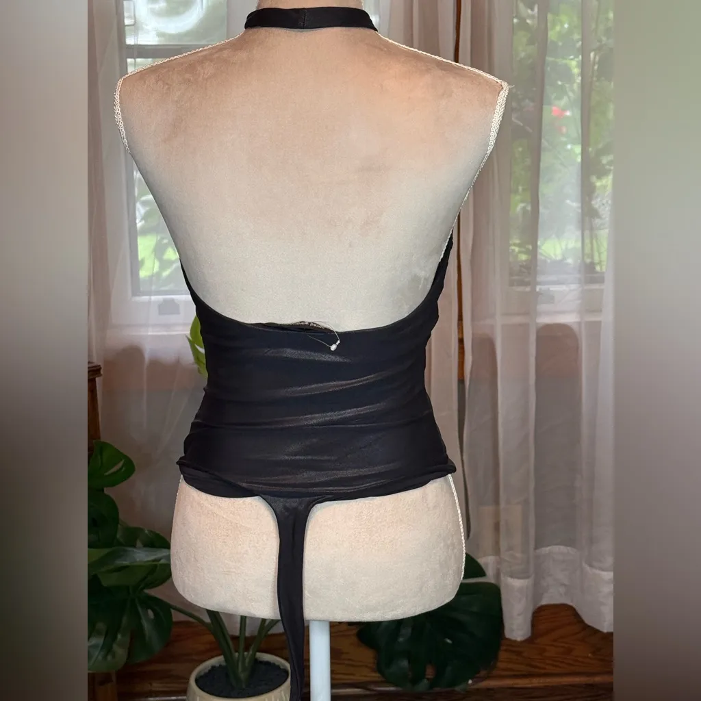 Naked Wardrobe NWOT Got me Drippin’ Black CrissCross Halter Bodysuit - Image 2