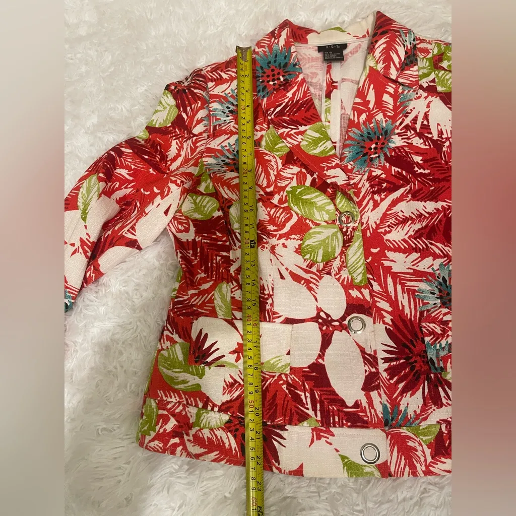 RQT Women red Snap Front Floral jacket suit coat 3/4 sleeve Size 10 Green - Image 6
