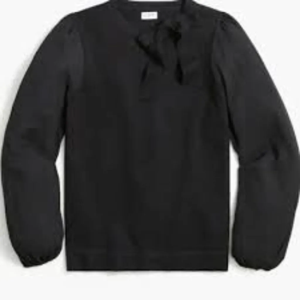 J. Crew Factory Women's XL Black Mixed Media Sweater Neck Bow Tie‎ Chiffon BC538 - Image 2