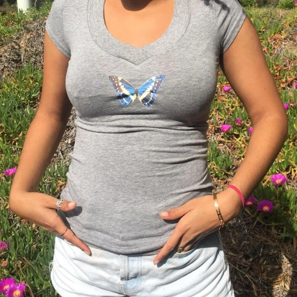 SO y2k Gray Fitted Cap Sleeve T-Shirt - Image 9