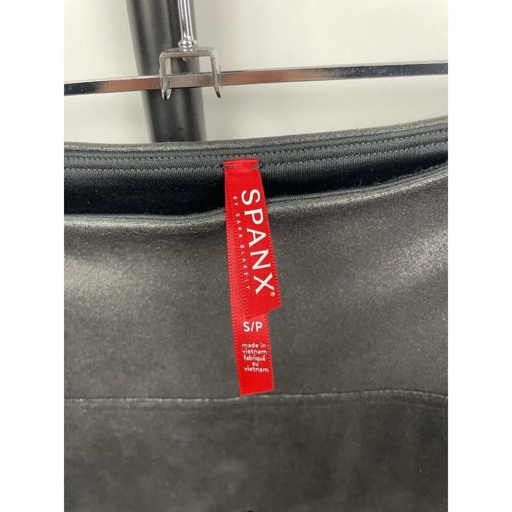 Spanx‎ Metallic Black Faux Leather Moto Edgy Punk Rock Pull On Leggings Size S - Image 3