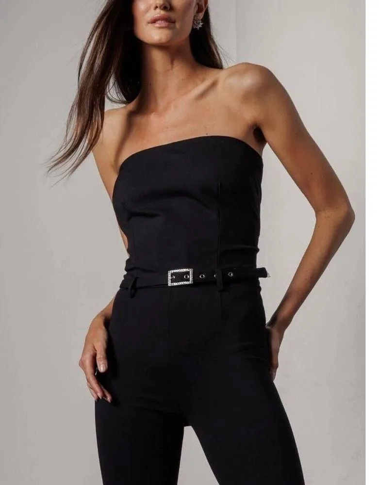 NEW NWT Generation Love Tessa Ponte Belted Jumpsuit Black Size 0 - Image 2