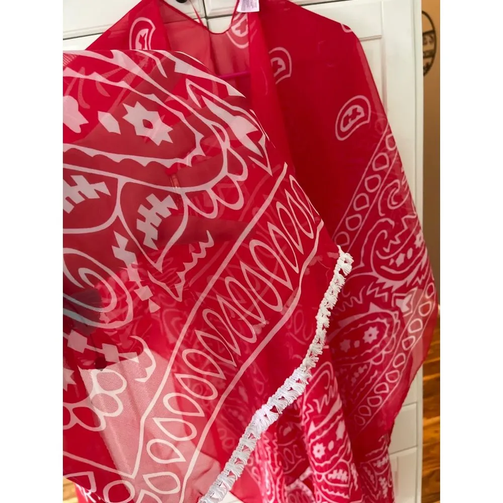Boutique Bandana Beach Cover Up Open Front Sheer Poncho Kimono Tassel One Size Size L - Image 2