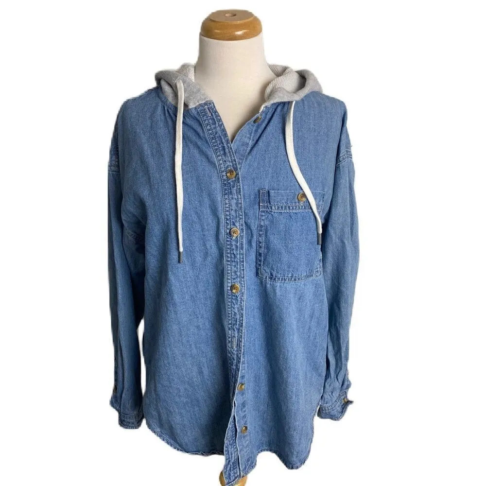 FOREVER 21 Hooded Jean Shirt - Image 3