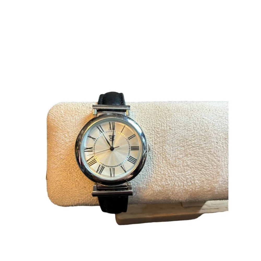 Vintage Silver Roman Numeral Wrist Watch With Black Leather Band - Image 4