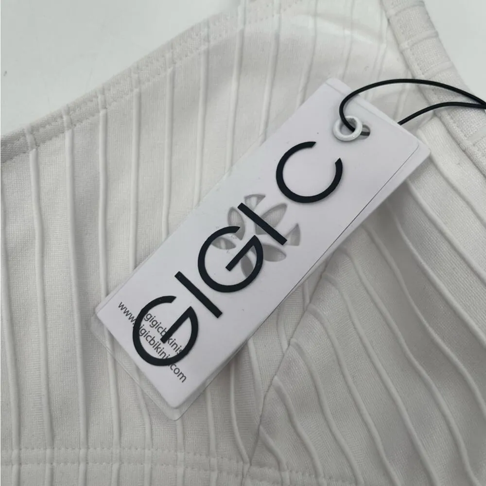 GIGI C Bikini Top Extra Small White Ribbed Beach Swim Designer Resort Coast NWT Size XS - Image 2