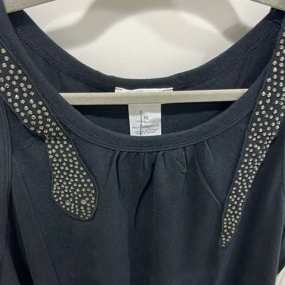 NWT Sonia By Sonia Rykiel Rhinestone Stone Serpent Neckline Black Tank Top Sz M Size M - Image 3