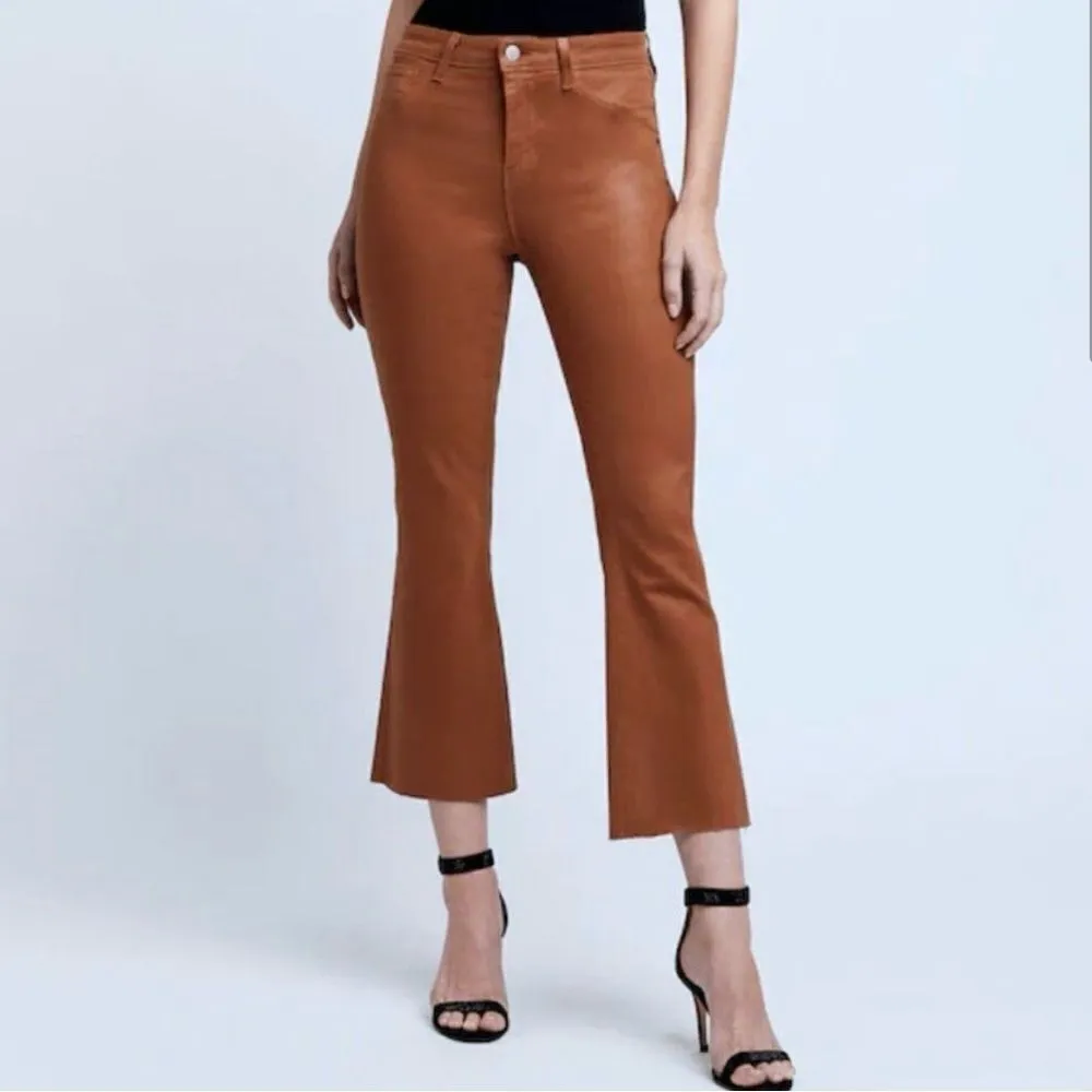 NWT L'AGENCE Kendra High Rise Crop Flared Leg Jeans Java Coated Raw Hem- Size 24 - Image 3