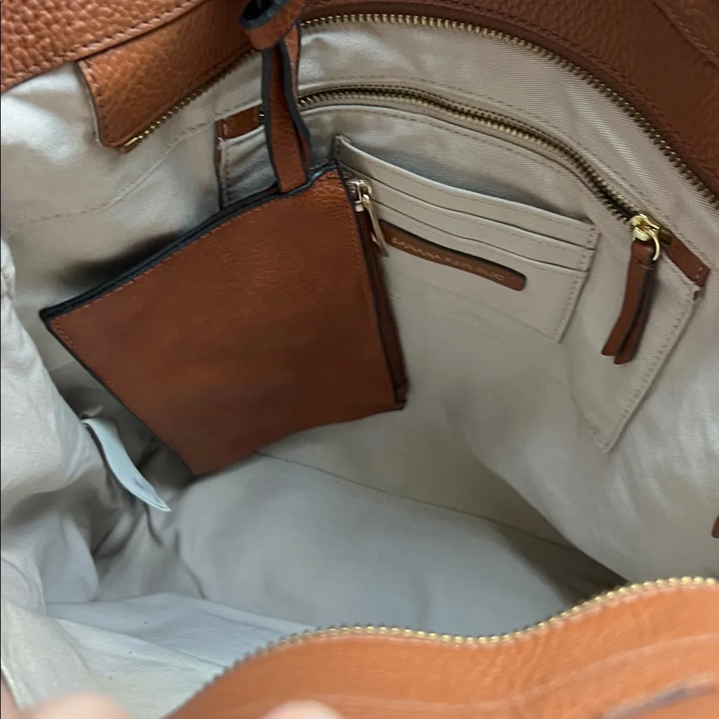 Banana Republic Women’s Brown Leather Knit Handle Tote w/ wallet insert Bag 🔴 - Image 4