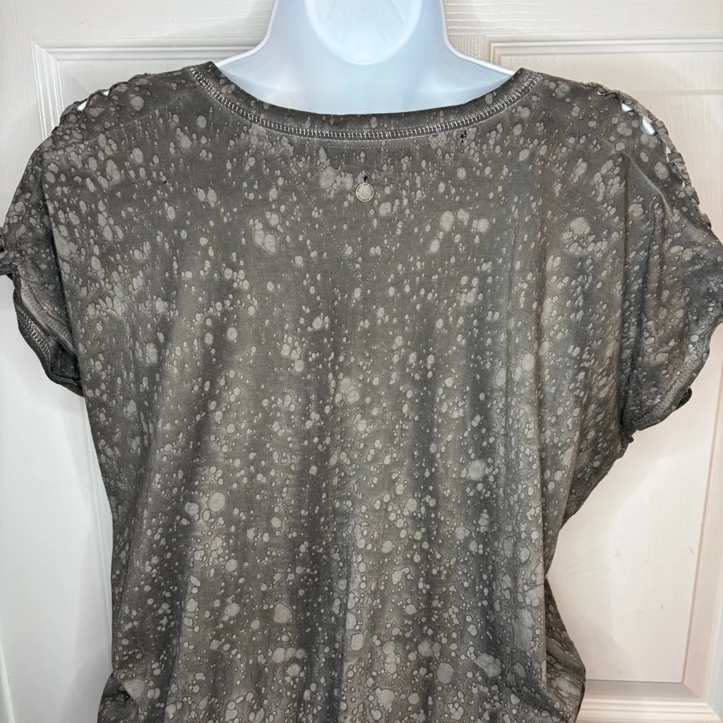 Vans Gray Casual Bleach Splatter Cotton Mini Dress Cutout Shoulder Cap Sleeve S - Image 5