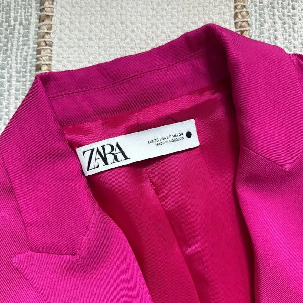 Zara Fuchsia Pink Double Breasted Lightweight Oversized Blazer Women’s Size XS - Image 9
