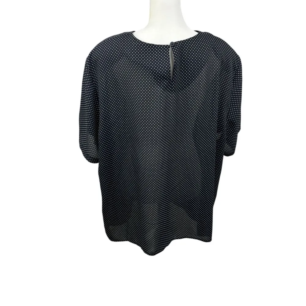 Vintage Chaus blouse size 24 polka dot dressy 80s semisheer party office casual - Image 4