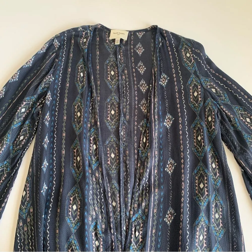 Haute Hippie Tribe Blair Navy Boho Printed Oversized Fit Open Front Kimono XXS - Image 5