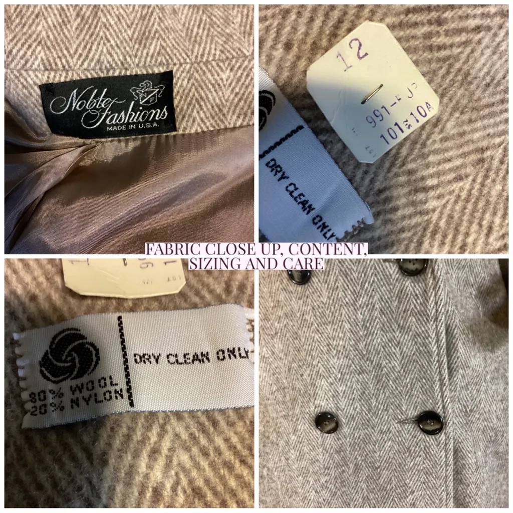 VINTAGE 1980'S NOBLE FASHIONS BROWN & CREAM WOOL HERRINGBONE TRENCH COAT (12) - Image 8