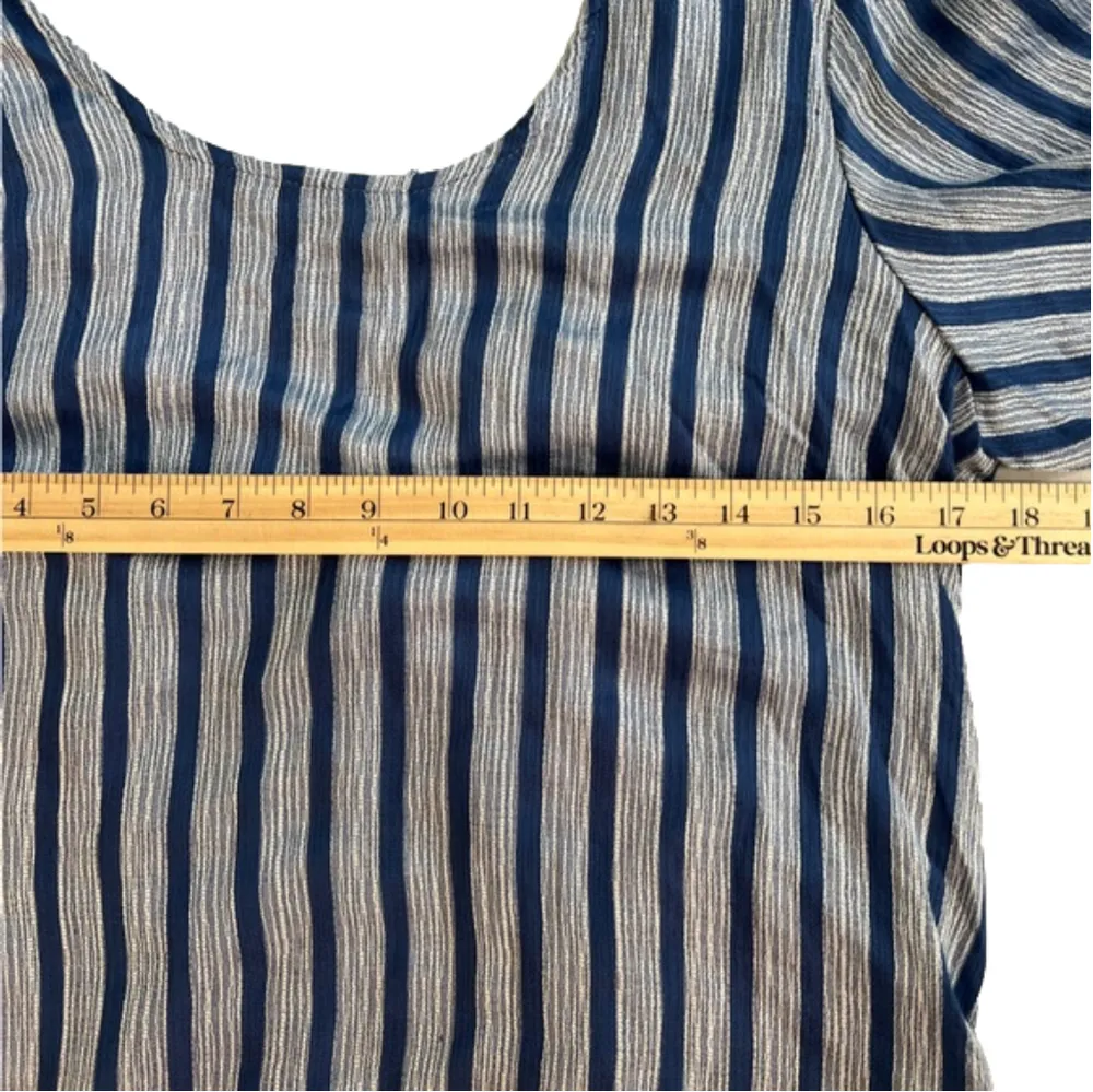 DREW TJ12107 denim & ivory wide sleeved blouse knot back relaxed fit, NWT size L - Image 7