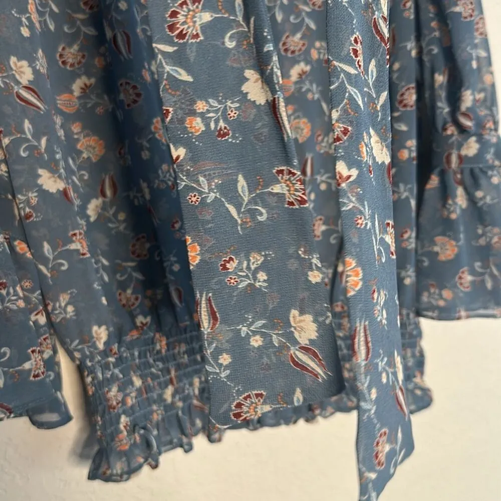 NEW Revolve Misa Blue Sheer Top Girly Feminine Coquette Girly Floral Neck Tie - Image 6