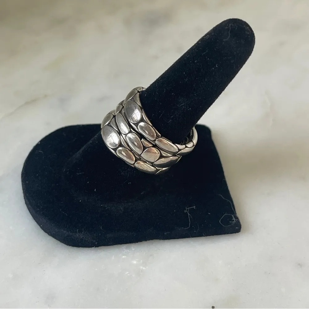 John Hardy Stackable .925 Sterling Silver 3 Piece Textured Rings Pebble - Image 4