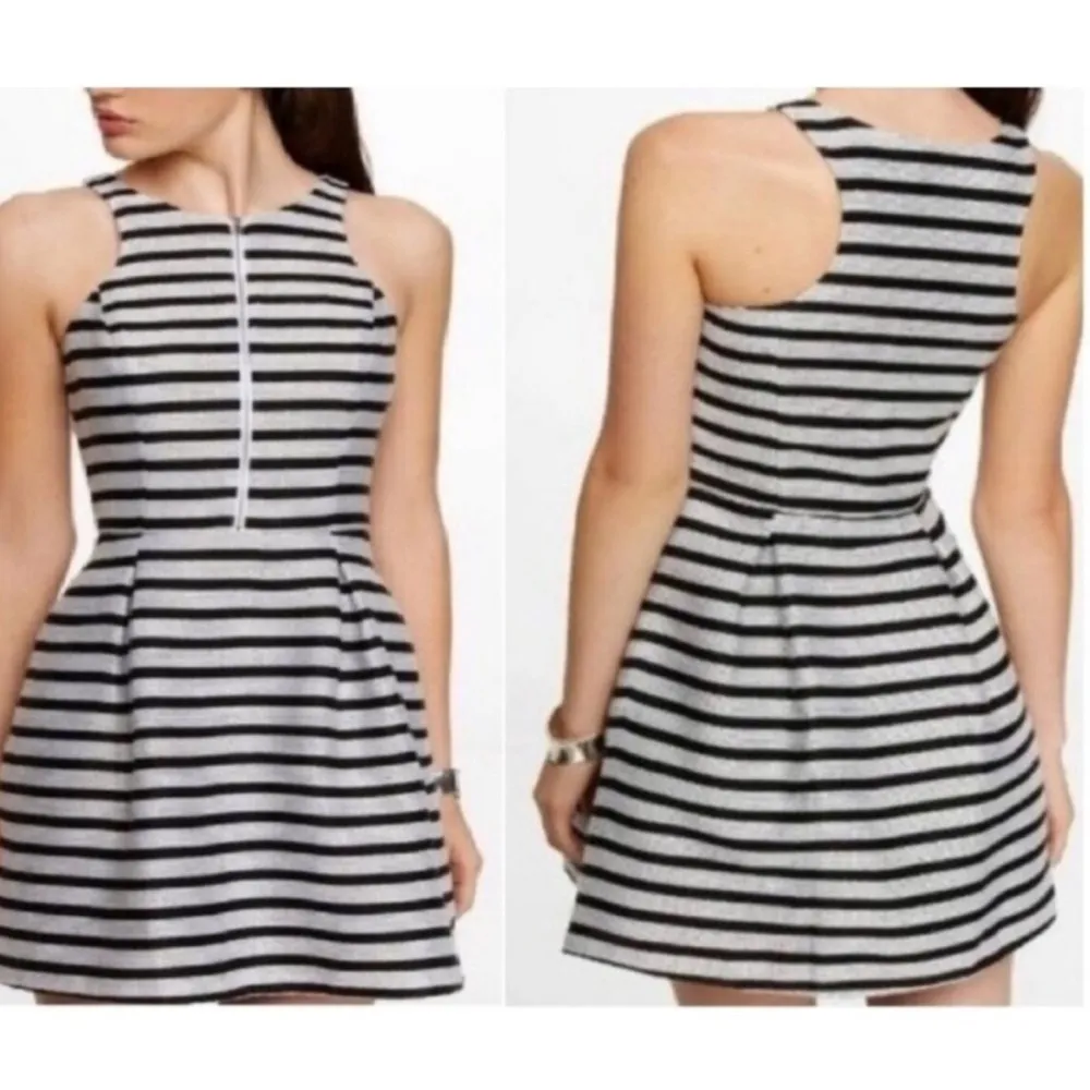 EXPRESS Women’s Sleeveless knit Black & White Striped Fit & Flare Dress 4 - Image 2