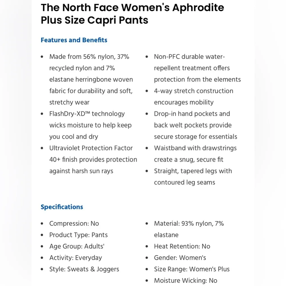 NWT The North Face Women's Aphrodite Capri Pants, Twill Beige, Plus Size 3X - Image 5