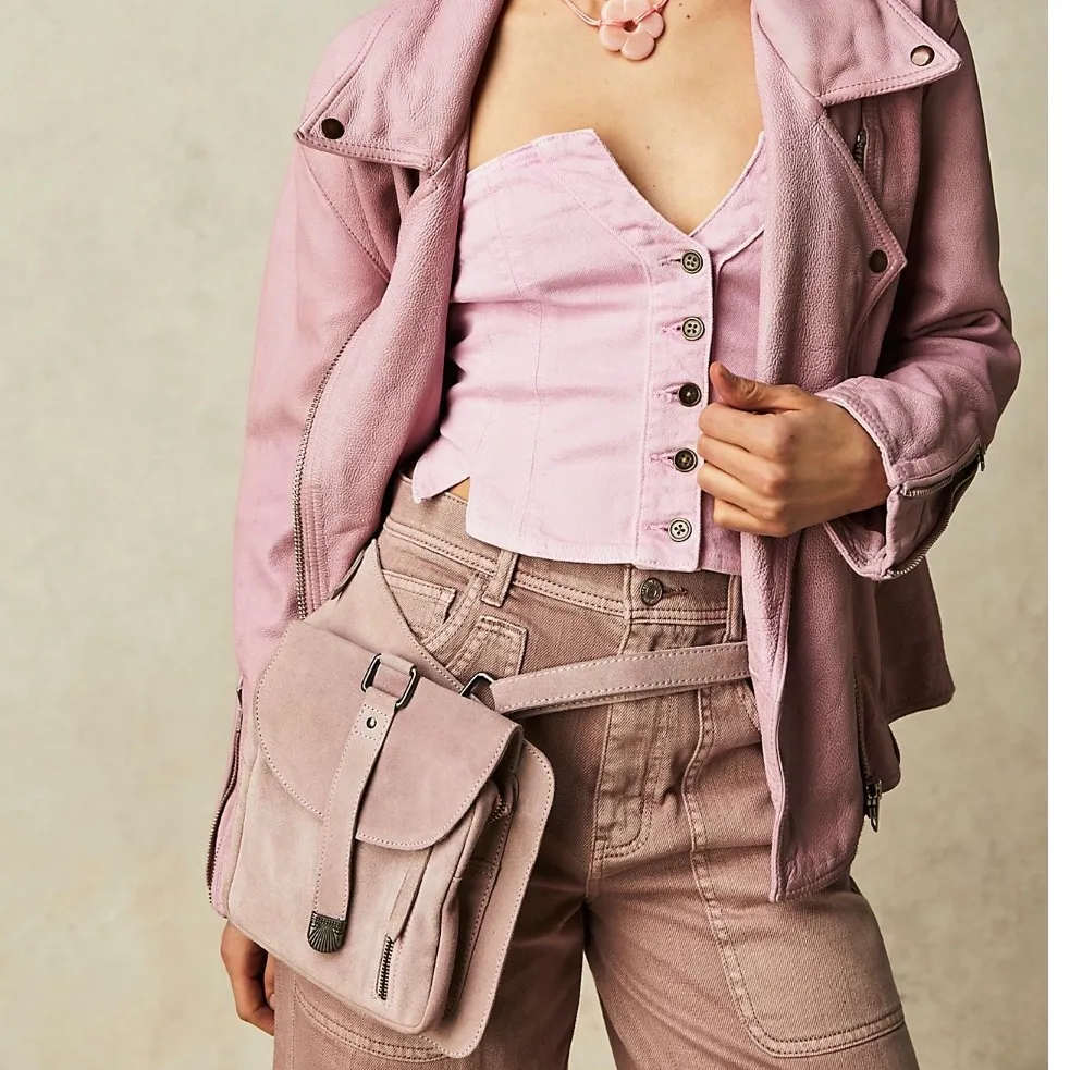 Free People Pink Suede Leather Convertible  Sling Bag - Image 2