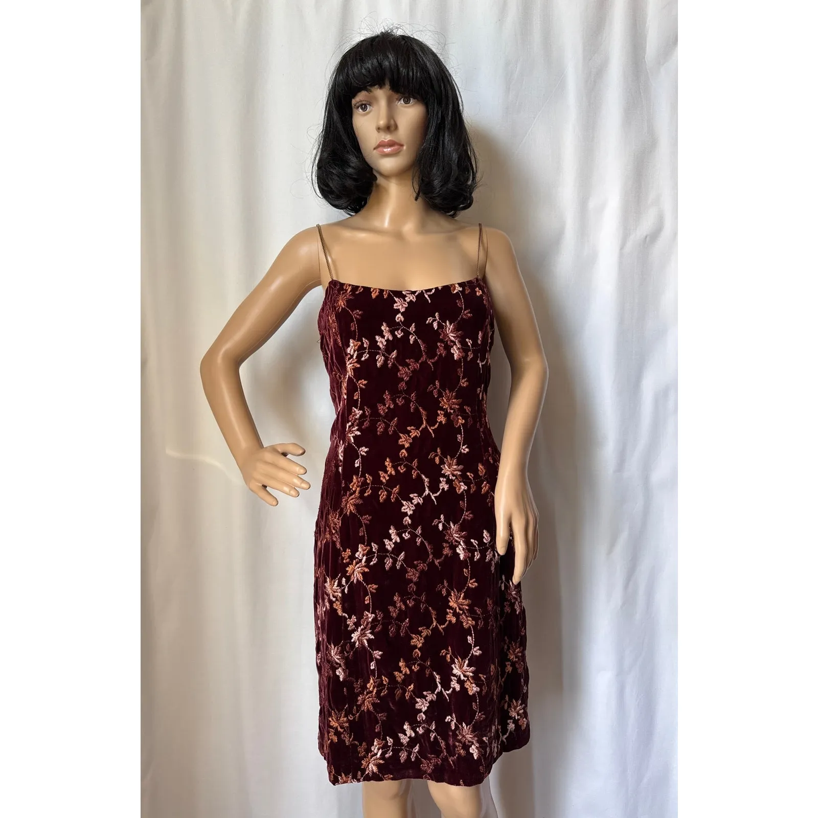 Vintage Oscar de la Renta Velvet Burnout Floral Slip dress chain straps M - Image 10