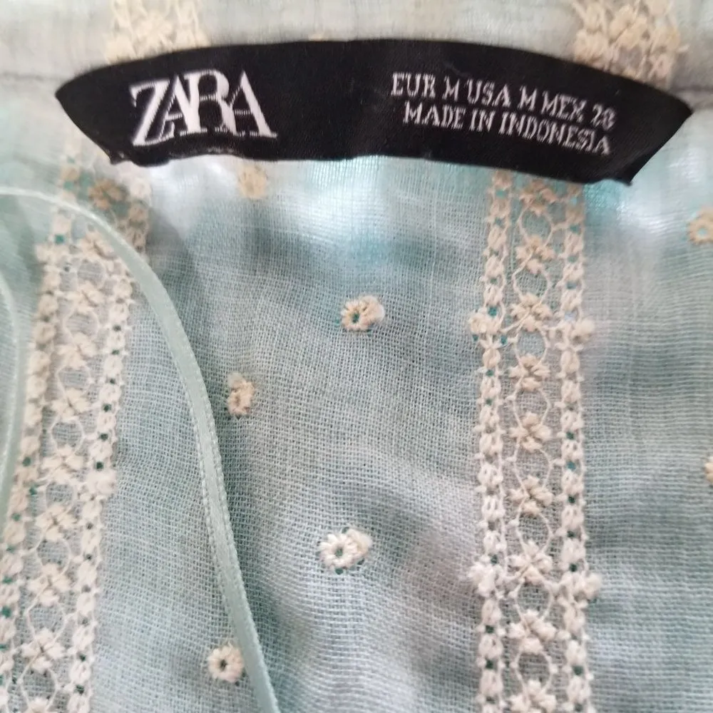 Zara medium sage and ivory BoHo blouse - Image 2